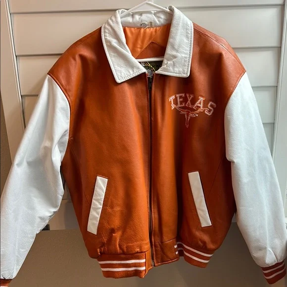 Vintage University of Texas LeatherJacket in Orange and White